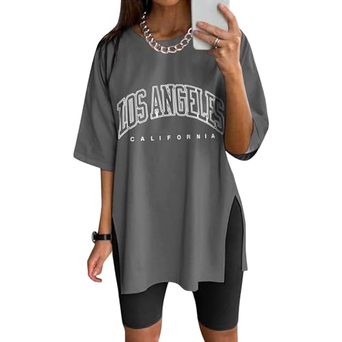 NaLatia Tshirt Damen Oversize Sportshirt Kurzarm Blusen Sommer Lockere Oberteile Funktionsshirt Tunika Locker mit Schlitzen von NaLatia