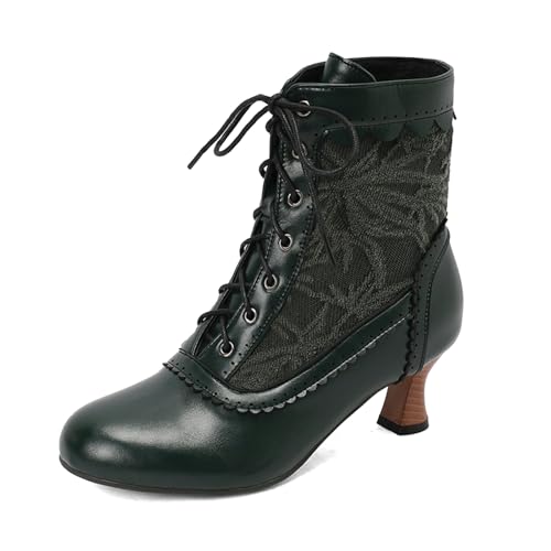 NaLatia Viktorianische Stiefel Damen Stiefeletten Zum Schnüren Mit Absatz Spitz Stiefeletten Reißverschluss von NaLatia