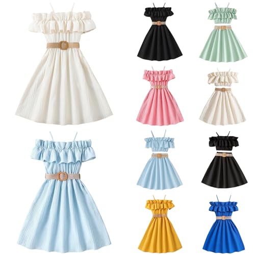 Sommerkleid 2024 Mädchen Kleider Kinderkleid einfarbig hängender Ausschnitt Taillenkollektion Kleid Prinzessin Kleid Mode Outwear T-Shirt Kleid Festlich Hochzeit Party Freizeit Mädchenkleid von NaLatia