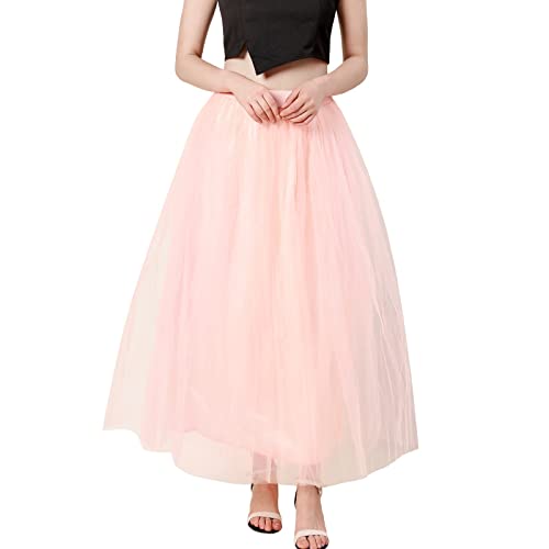 Tüllrock rot Damen 4 Lagen Lang Tüllrock Maxirock Prinzessin Ballettrock A-Linie Unterrock für Karneval Hochzeit Party von NaLatia