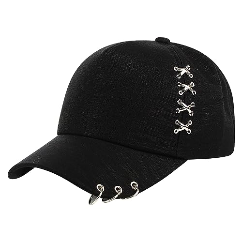 Unisex Korean Harajuku Baseball Cap mit Metallringen Hip Hop Verstellbarer Papa Hut,Ring Baseball Cap von NaLatia