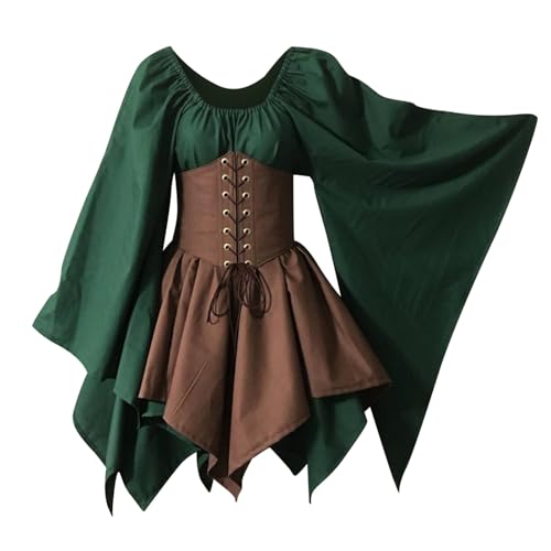 Vampir Kostüm Damen Damen Renaissance Kleid Traditionelles Irisches Kurz Kleid Mittelalter Renaissance Kostüm Trompetenärmel Vintage KurzKleid mit Korsett für Halloween Cosplay Karneval Kostüm von NaLatia
