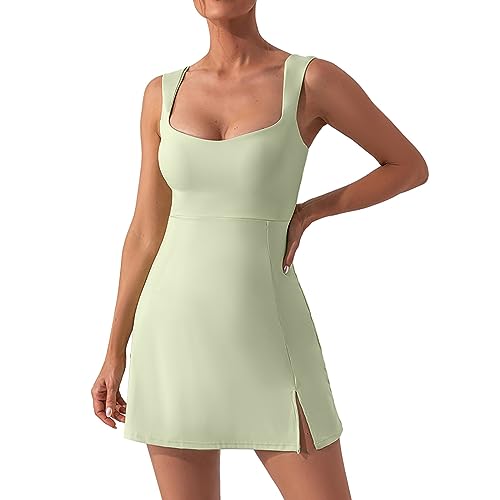 Weißer Rock Tenniskleid Damen mit Brustpolstern Golfkleid A-Linie Slim Fit Sportkleid Sommer Golf Tennis Sport Kleid mit Quadratischem Ausschnitt von NaLatia