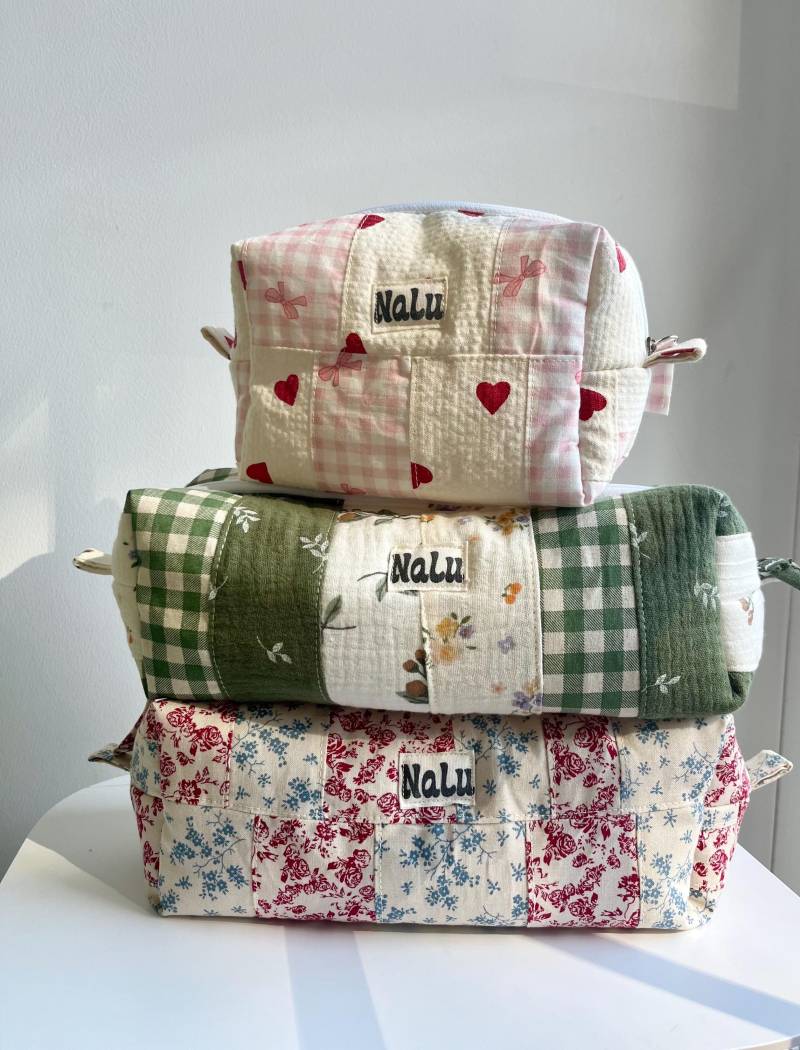 Kosmetiktasche 3 Verschiede | Quilted Gesteppt Gepolstert Stoff Makeupbag Box Patchwork Einzelstücke Kulturbeutel Handmade Genäht von NaLuHandmadeGermany