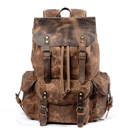 Herren Vintage Freizeit String Student Große Kapazität Wachs Canvas Wasserdicht Rucksack Reisetasche Kaffee von NaNa