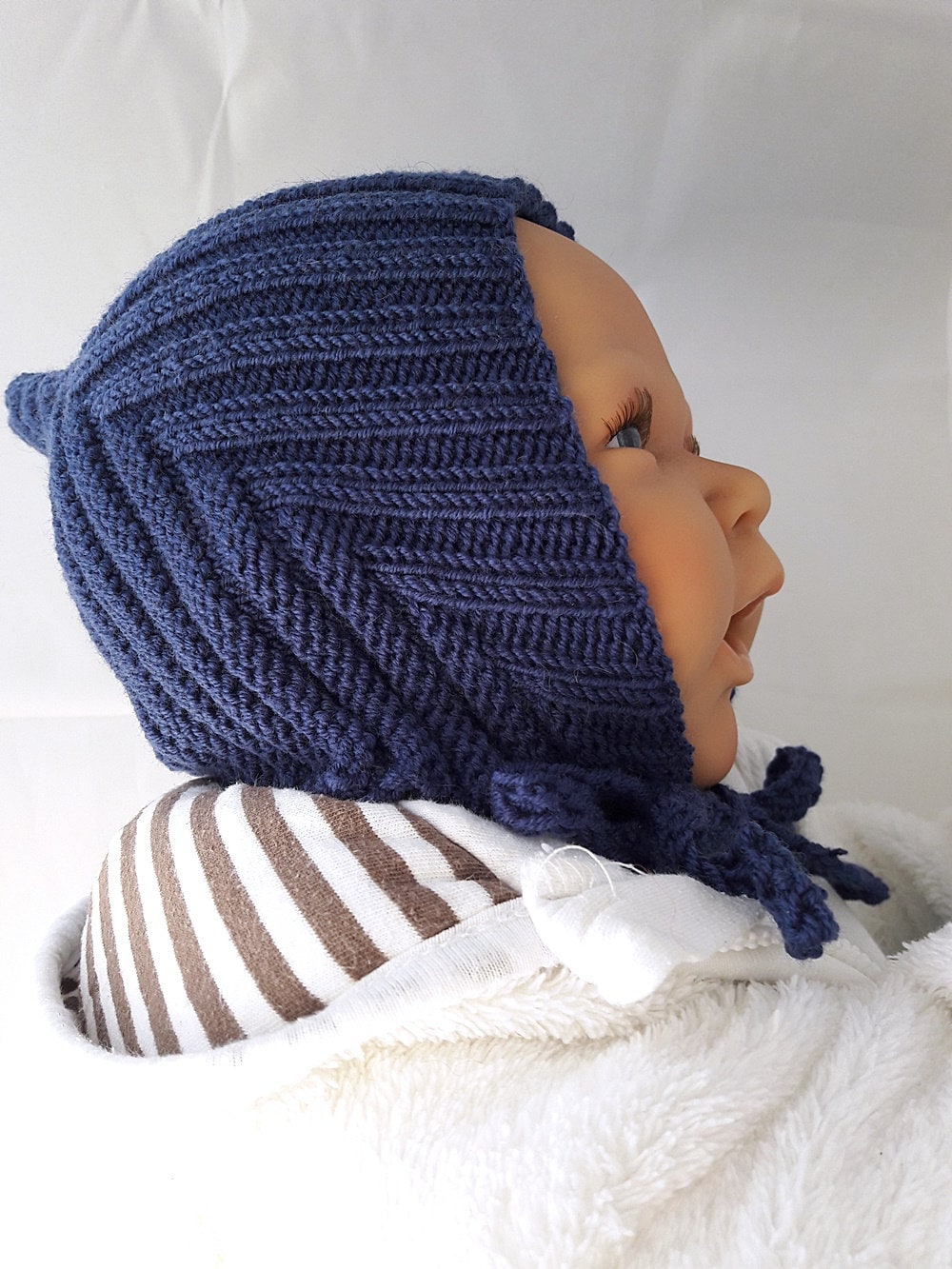 Baby Mütze, Pixi, Handgestrickte Merino Wolle Blau Warmweich Geschenk 0-6 Monate Geburtsgeschenk von NaRoKnit