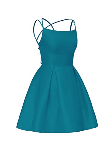 NaTengs Damen Kurz Ballkleider Teens Spaghettiträger Homecoming Party Satin Cocktail Kleid, seeblau, 34 von NaTengs