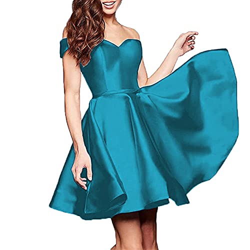 NaTengs Damen Satin Kurz Ballkleid Schulterfrei Homecoming Kleider, seeblau, 40 von NaTengs