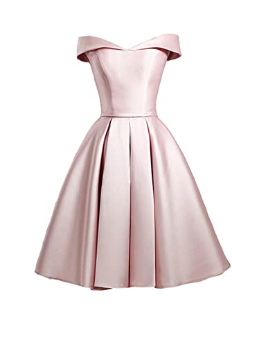 NaTengs Schulterfreies Homecoming Kleider für Teenager kurze Frauen Satin Ballkleid mit Perlen, hellrosa, 32 von NaTengs