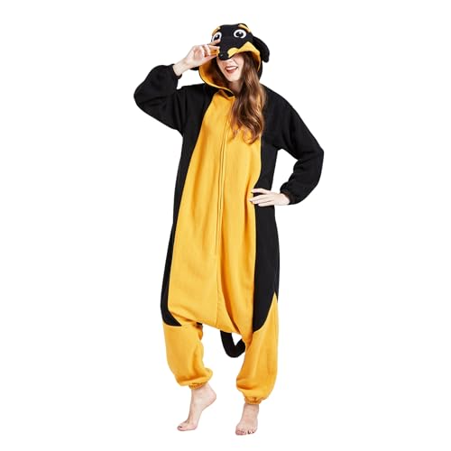 NAVARCH Adult Onesie Pajamas, Unisex Tiere Cosplay Animal One Piece Halloween Erwachsene Karneval Einteiler Kostüm Damen Herren Dackel, M von NAVARCH