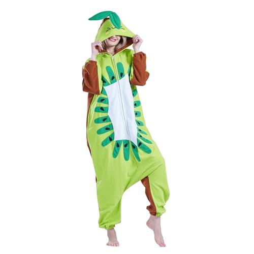 NAVARCH Adult Onesie Pajamas, Unisex Tiere Cosplay Animal One Piece Halloween Erwachsene Karneval Einteiler Kostüm Damen Herren Kiwi, L von NAVARCH
