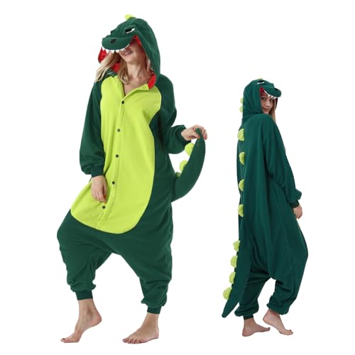 NaVarch Dinosaurier Kostüm Damen Herren Onesie Plüsch Tierkostüm Erwachsene Ganzkörper Schlafanzug Karneval Jumpsuit Cosplay Fasching Halloween Pyjamas von NaVarch