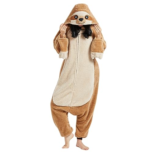 NaVarch Faschingskostüme Tiere Onesie Weihnachten Halloween Onesie Cosplay Jumpsuit Overall Nachtwäsche Damen Herren Faultier, L von NaVarch