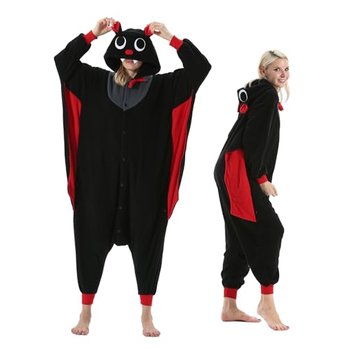 NaVarch Fledermäuse Kostüm Damen Herren Onesie Plüsch Tierkostüm Erwachsene Ganzkörper Schlafanzug Karneval Jumpsuit Cosplay Fasching Halloween Pyjamas von NaVarch