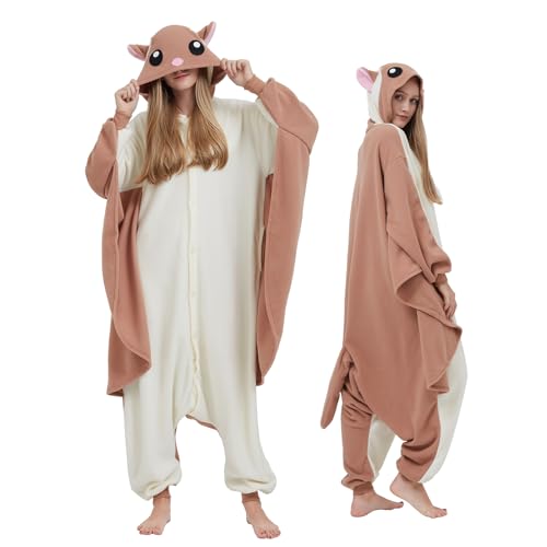 NAVARCH Flughörnchen Kostüm Damen Herren Onesie Plüsch Tierkostüm Erwachsene Ganzkörper Schlafanzug Karneval Jumpsuit Cosplay Fasching Halloween Pyjamas von NAVARCH