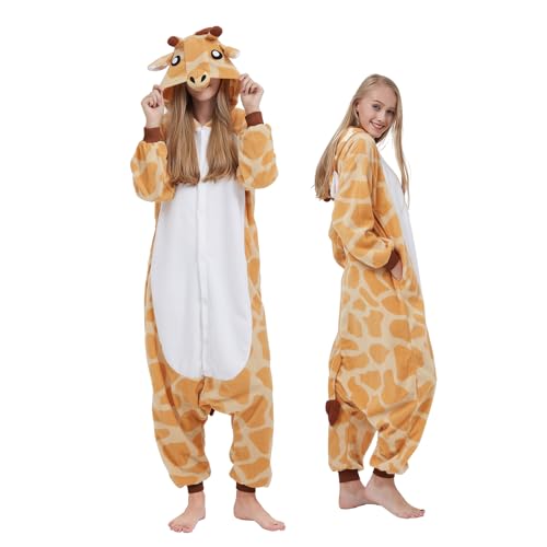 NaVarch Giraffe Kostüm Damen Herren Onesie Plüsch Tierkostüm Erwachsene Ganzkörper Schlafanzug Karneval Jumpsuit Cosplay Fasching Halloween Pyjamas von NaVarch