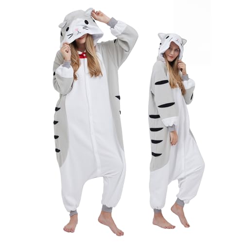 NAVARCH Käse Katze Kostüm Damen Herren Onesie Plüsch Tierkostüm Erwachsene Ganzkörper Schlafanzug Karneval Jumpsuit Cosplay Fasching Halloween Pyjamas von NAVARCH