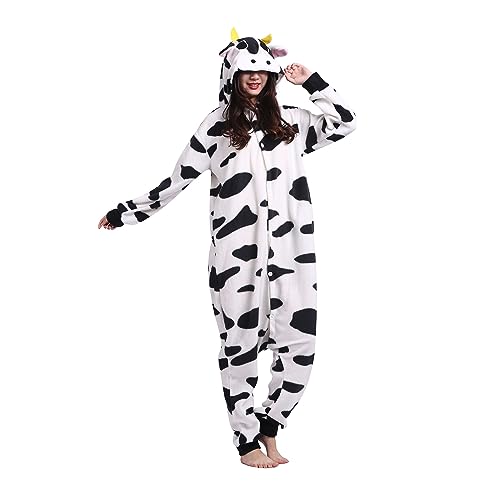 NaVarch Karneval Kostüm Pyjamas Tier Onesie Cosplay Jumpsuit Damen Herren Faschingskostüme Nachtwäsche Halloween Kostüm Kühe von NaVarch