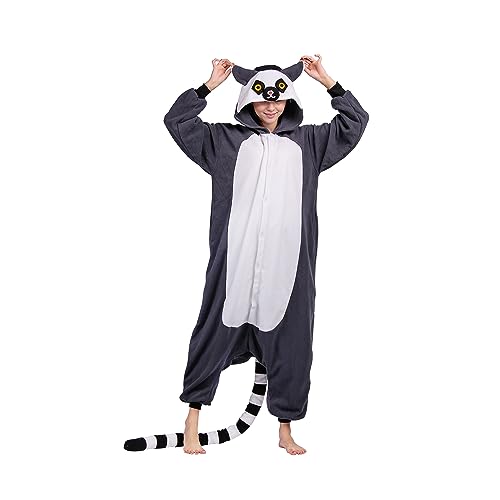 NAVARCH Karneval Kostüm Pyjamas Tier Onesie Cosplay Jumpsuit Damen Herren Faschingskostüme Nachtwäsche Halloween Kostüm Lemuren Katta von NAVARCH
