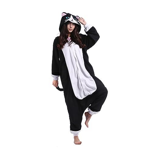 NAVARCH Karneval Kostüm Pyjamas Tier Onesie Cosplay Jumpsuit Damen Herren Faschingskostüme Nachtwäsche Halloween Kostüm Neu Schwarze Katze von NAVARCH