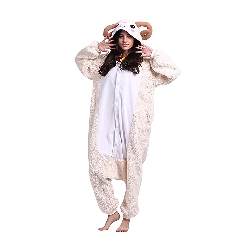 NAVARCH Karneval Kostüm Pyjamas Tier Onesie Cosplay Jumpsuit Damen Herren Faschingskostüme Nachtwäsche Halloween Kostüm Neu Ziege von NAVARCH