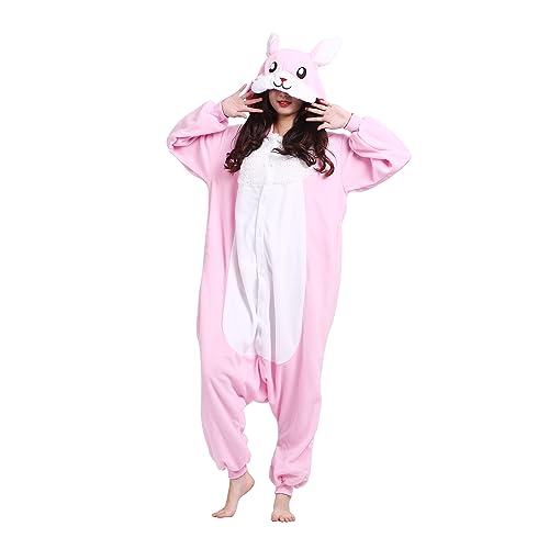 NaVarch Karneval Kostüm Pyjamas Tier Onesie Cosplay Jumpsuit Damen Herren Faschingskostüme Nachtwäsche Halloween Kostüm Rosa Kaninchen von NaVarch