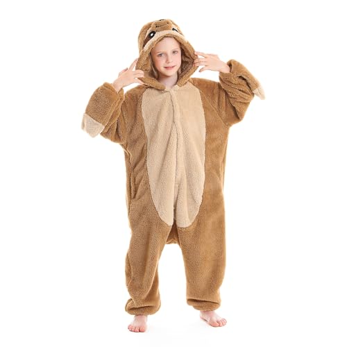 NaVarch Kinder Tier Kostüm Onesie Weich und Niedlich Cosplay Schlafoveralls Halloween Weihnachten Strampler Jungen Mädchen Faultiere, 10-11 Jahre von NaVarch