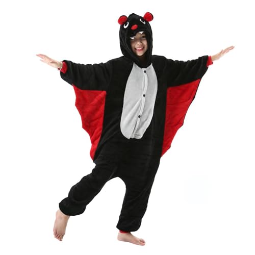 NaVarch Kinder Tier Kostüm Onesie Weich und Niedlich Cosplay Schlafoveralls Halloween Weihnachten Strampler Jungen Mädchen Fledermaus, 10-11 Jahre von NaVarch