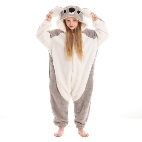 NaVarch Kinder Tier Kostüm Onesie Weich und Niedlich Cosplay Schlafoveralls Halloween Weihnachten Strampler Jungen Mädchen Koala, 10-11 Jahre von NaVarch