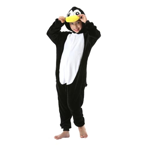 NaVarch Kinder Tier Kostüm Onesie Weich und Niedlich Cosplay Schlafoveralls Halloween Weihnachten Strampler Jungen Mädchen Schwarzer Pinguin, 10-11 Jahre von NaVarch