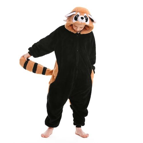 NaVarch Kinder Tier Kostüm Onesie Weich und Niedlich Cosplay Schlafoveralls Halloween Weihnachten Strampler Jungen Mädchen Waschbär, 10-11 Jahre von NaVarch