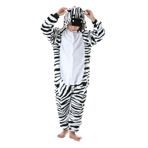 NaVarch Kinder Tier Kostüm Onesie Weich und Niedlich Cosplay Schlafoveralls Halloween Weihnachten Strampler Jungen Mädchen Zebra, 10-11 Jahre von NaVarch