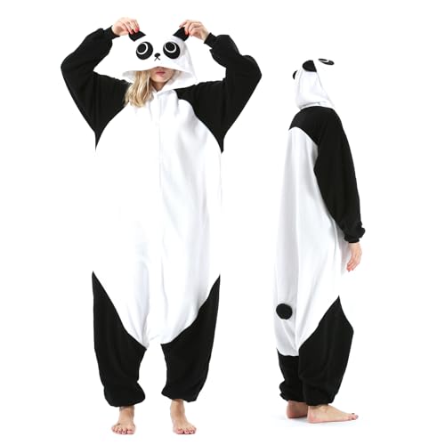 NAVARCH Kung Fu Panda Kostüm Damen Herren Onesie Plüsch Tierkostüm Erwachsene Ganzkörper Schlafanzug Karneval Jumpsuit Cosplay Fasching Halloween Pyjamas von NAVARCH