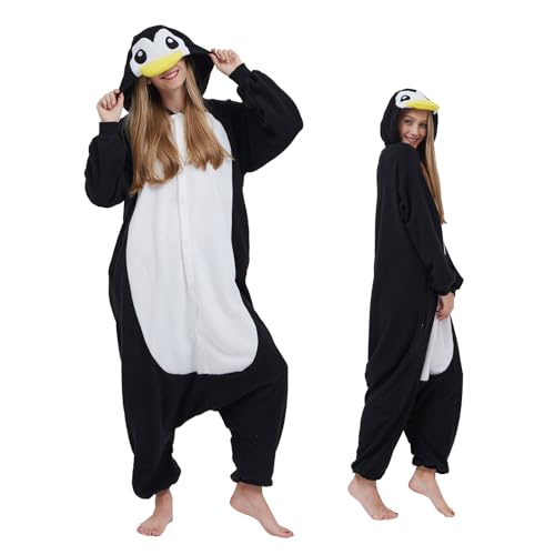 NAVARCH Pinguin Kostüm Damen Herren Onesie Plüsch Tierkostüm Erwachsene Ganzkörper Schlafanzug Karneval Jumpsuit Cosplay Fasching Halloween Pyjamas von NAVARCH