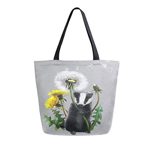 Naanle Animal Dachs Canvas Tote Bag Large Women Casual Shoulder Bag Handtasche, Dachs Pusteblume Wiederverwendbare Mehrzweck-Heavy Duty Shopping Lebensmittel-Baumwolltasche für Draußen. von Naanle