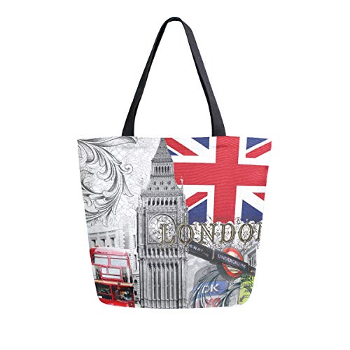 Naanle Big Ben Canvas Tote Bag Large Women Casual Schultertasche Handtasche Retro London Wiederverwendbar Mehrzweck Strapazierfähige Einkaufstasche aus Baumwolle für den Außenbereich von Naanle