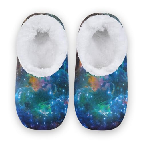 Naanle Damen Hausschuhe Fantasy Galaxy Nebula Hausschuhe Bequeme Fleece Warme Schlafzimmer Schuhe Home Slippers, mehrfarbig, 37/38 EU von Naanle