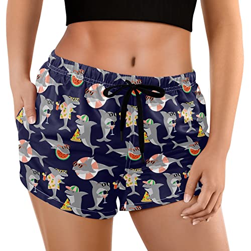 Naanle Damen Strandshorts mit Taschen Coole Haie Badehose Board Kurz Badeshorts Schnell Trocknend Bademode, mehrfarbig, M von Naanle