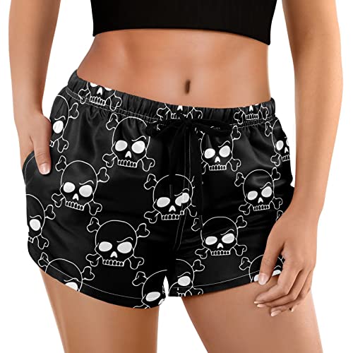 Naanle Damen Strandshorts mit Taschen Totenkopf Badehose Board Kurz Badeshorts Schnell Trocknend Bademode, mehrfarbig, 52 von Naanle