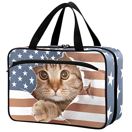 Naanle Erste-Hilfe-Tasche, amerikanische Flagge, Katze, leer, mittelgroß, Medizin-Aufbewahrungstasche, Notfallbehandlung, medizinische Tasche, Reise-Medikamententasche, Pillenflaschen-Organizer für von Naanle