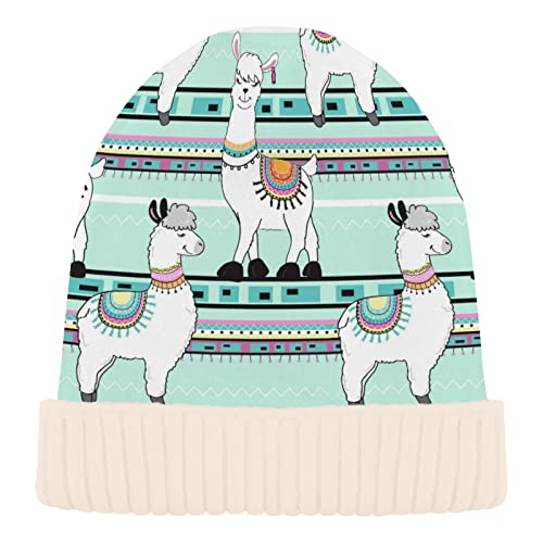 Naanle Ethno Lama Damen Beanie Mütze Stretch Slouchy Warm Knit Hats Skully White Beanie Damen Ski Beanies for Winter Snow Cap, Schwarz , M/L von Naanle