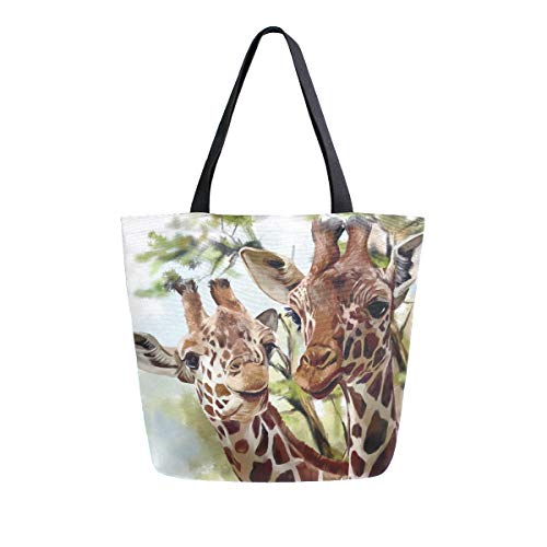 Naanle Giraffe Canvas Tote Bag Große Frauen Casual Schultertasche Handtasche Wasserfarben Giraffe Wiederverwendbare Mehrzweck-Heavy Duty Einkaufen Lebensmittel Baumwolltasche für Outdoor von Naanle