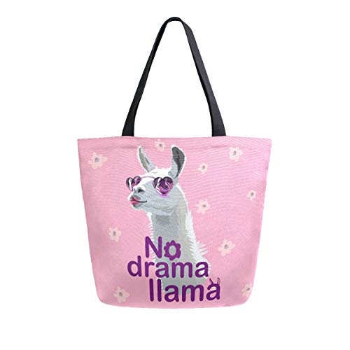 Naanle No Drama Lama Canvas Tote Bag Large Women Casual Schultertasche Handtasche Lama Wiederverwendbar Mehrzweck Strapazierfähig Einkaufstasche Lebensmittel-Baumwolle Tasche für Outdoor von Naanle