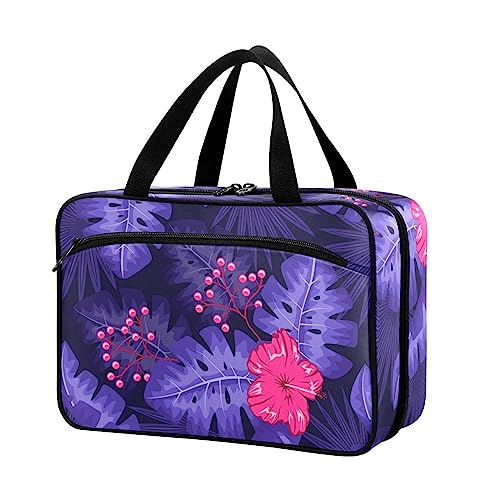 Naanle Pillen-Organizer-Tasche, Reise-Pillenflasche, Medizin-Organizer, Heimaufbewahrung, Medikamenten-Tasche für Vitaminpräparate, Hawaii-Blumenmuster, Violett, leere Erste-Hilfe-Tasche für Auto, Camping, Outdoor von Naanle