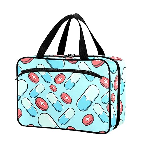 Naanle Pillen-Organizer-Tasche, Reise-Pillenflasche, Medizin-Organizer, Heimaufbewahrung, Medikamenten-Tasche für Vitaminpräparate, blau-rot, leere Erste-Hilfe-Tasche für Auto, Camping, Reisen von Naanle