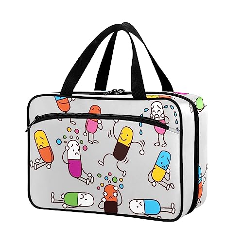 Naanle Pillen-Organizer-Tasche, Reise-Pillenflasche, Medizin-Organizer, Heimaufbewahrung, Medikamentenbeutel für Vitaminpräparate, Cartoon-Pillen, leere Erste-Hilfe-Tasche für Auto, Camping von Naanle