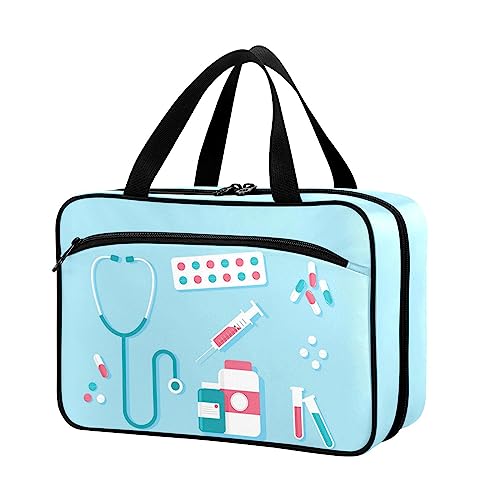 Naanle Pillen-Organizer-Tasche, Reise-Pillenflasche, Medizin-Organizer, Heimaufbewahrung, Medikamentenbeutel für Vitaminpräparate, blaue leere Erste-Hilfe-Tasche für Auto, Camping von Naanle