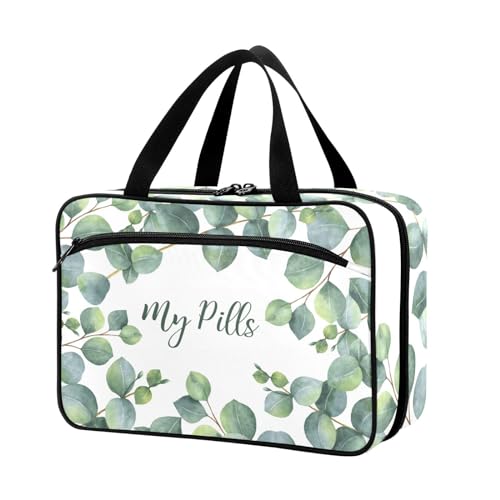 Naanle Pillen-Organizer-Tasche für Reisen, Pillenflasche, Medizin-Organizer, Heimaufbewahrung, Medikamentenbeutel, Pillentasche, grüne Blätter, leere Erste-Hilfe-Tasche für Vitaminpräparate, von Naanle