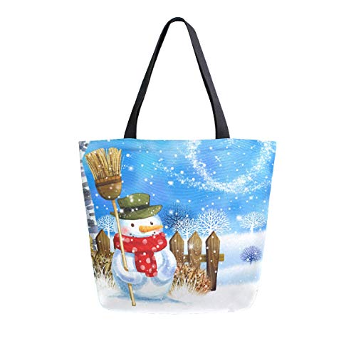 Naanle Weihnachts-Canvas-Tragetasche, große Damen-Schultertasche, Handtasche, Schneemann, Schneeflocke, wiederverwendbar, strapazierfähig, Einkaufstasche aus Baumwolle, für den Außenbereich von Naanle