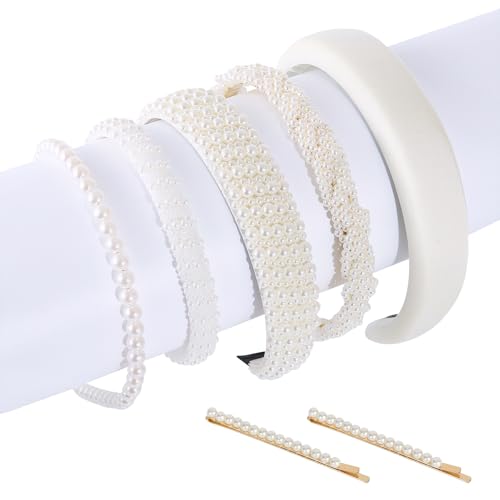 5 Stück Perlen Haarreifen Weiß mit 2 Haarnadel, Perlen stirnband für Damen Mädchen, Hochzeit Haarschmuck, Haarband mit Künstlichen Perlen, Verschiedene Modelle von Naapesi